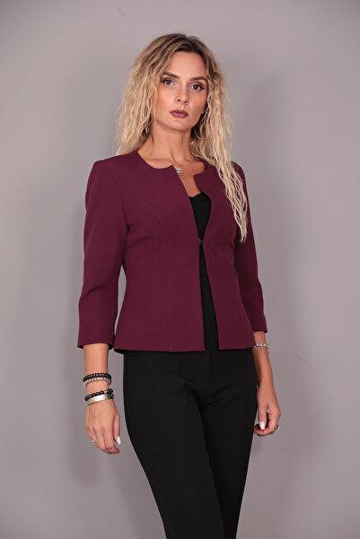 ÖNDER ÖZSOY Sıfır Yaka Düz Kısa Ceket-Mürdüm