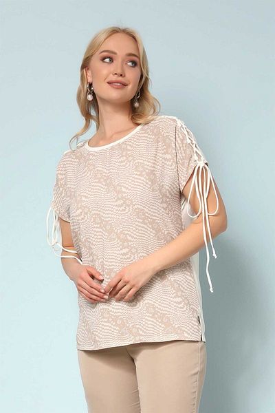 Two Mail Ecru Color Shoulder Lace up Blouse