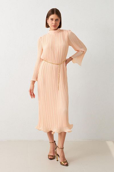 Setre Rochie midi de somon deschis cu gât și curea