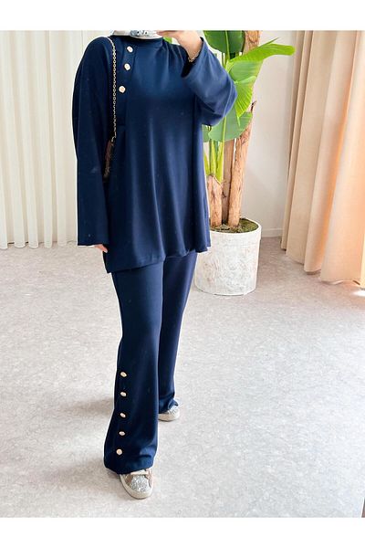 ASEL FASHİON Premium Button Modal Set Navy Blue