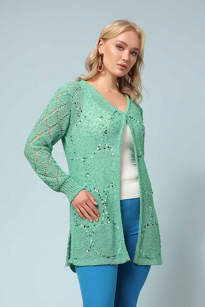 Two Mail Green Sequin Detailed Cardigan