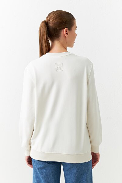 Setre Ecru Long Sleeve Crew Neck Sweatshirt - Basic Model