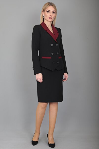 ÖNDER ÖZSOY Garnili Ceket & Arka Yırtmaçlı Vazo Etek Takım-Bordo