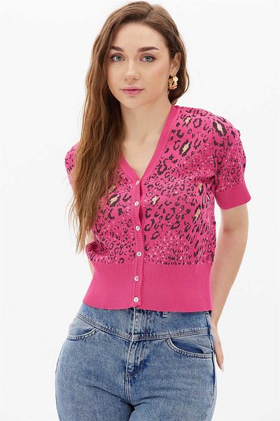 Two Mail Fuchsia Cardigan - Sequin Embroidered
