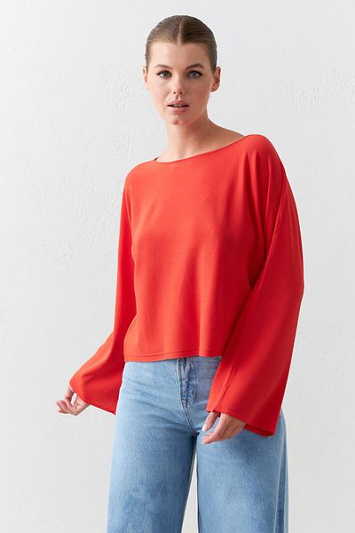 Setre Bluză roșie cu mânecă lungă din tricot - Croială relaxată și detaliu mânecă