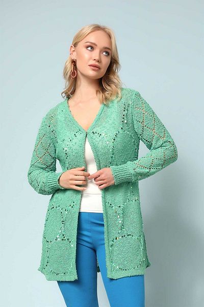 Two Mail Green Sequin Detailed Cardigan