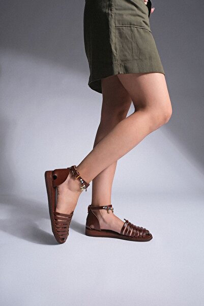 Marjin Women's Genuine Leather Eva Sole Daily Sandals Demes Red Brown