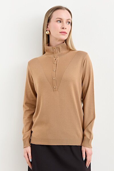 Two Mail Yarım Balıkçı Bluz CAMEL