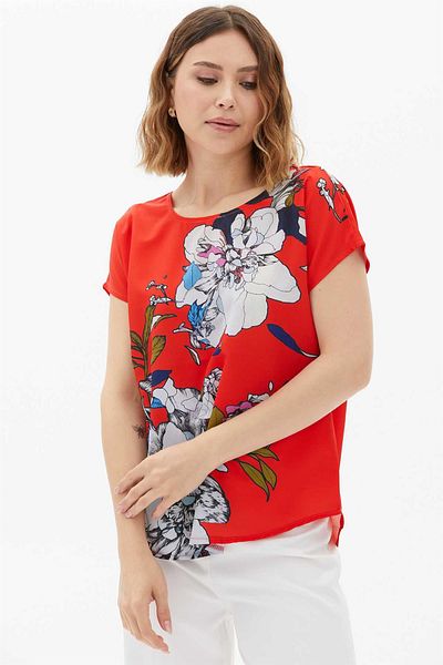 Two Mail Red V-Neck Back Blouse