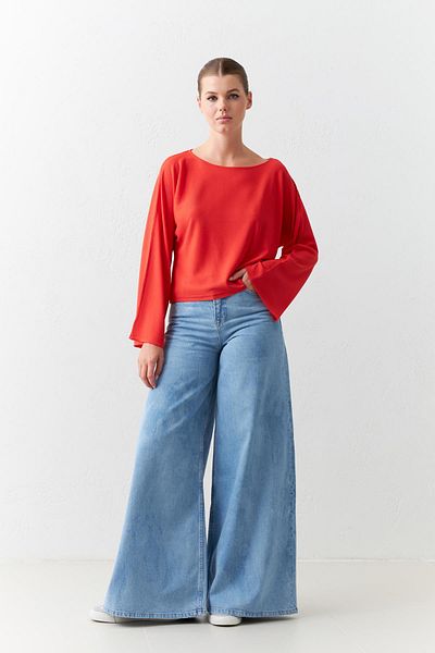 Setre Bluză roșie cu mânecă lungă din tricot - Croială relaxată și detaliu mânecă