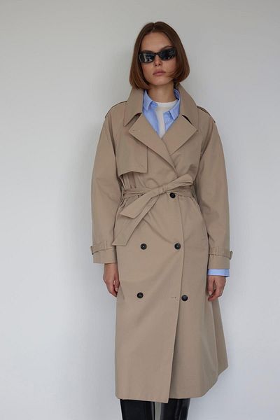 Suud Collection Beige Classic Belted Trench Coat