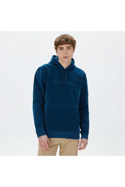 Nautica Erkek Mavi Standart Fit Kapüşonlu Sweatshirt