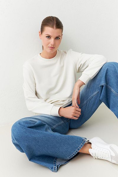 Setre Ecru Long Sleeve Crew Neck Sweatshirt - Basic Model