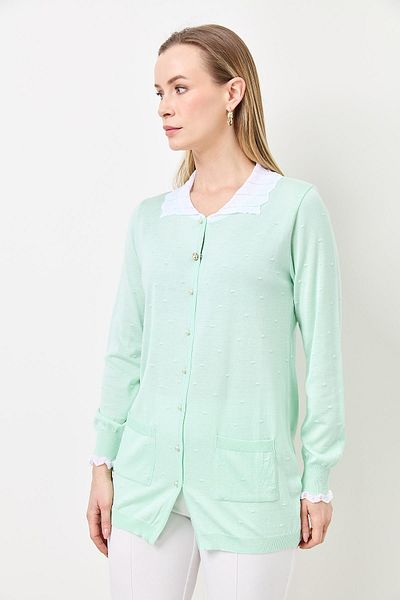 Two Mail Lace Collar Cardigan Light Green