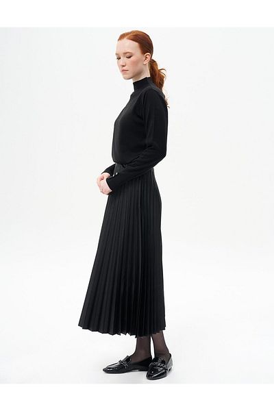 KYR Μαύρο Faux Leather - Πλισέ φούστα με ελαστική μέση