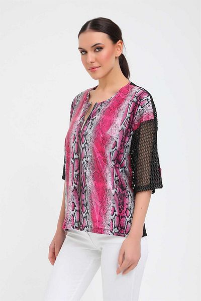Two Mail Mesh Detailed Cardigan Fuchsia