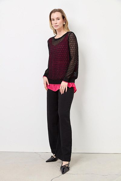 Two Mail Zipper Accessory Blouse Fuchsia-Black