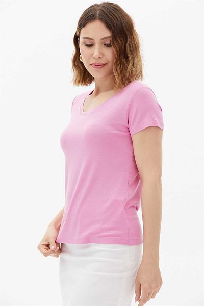 Two Mail Light Pink Short-sleeved Basic Blouse