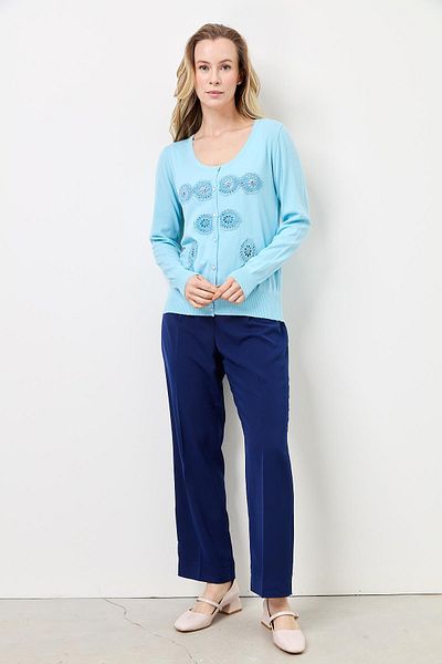 Two Mail Lace Mercerized Cardigan TURQUOISE