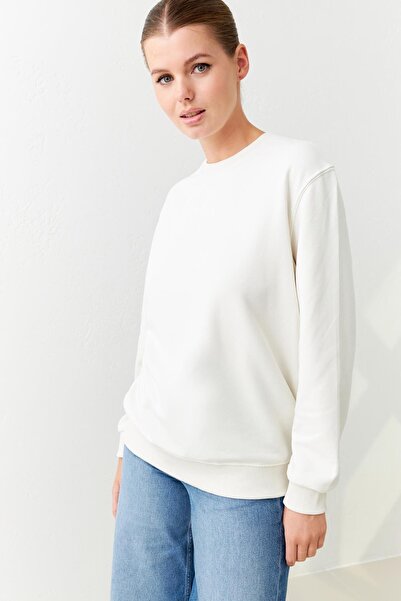 Setre Ecru Long Sleeve Crew Neck Sweatshirt - Basic Model