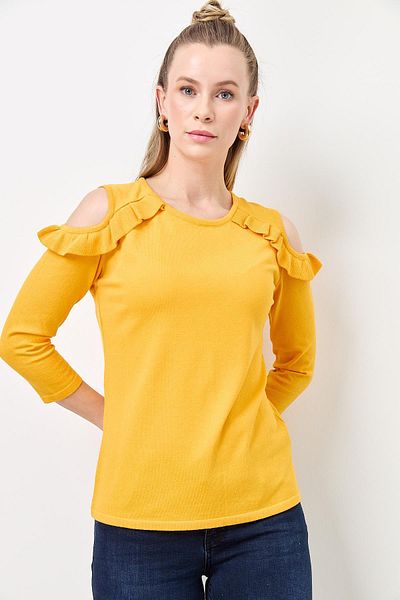 Two Mail Ruffle Detailed Knitwear YELLOW