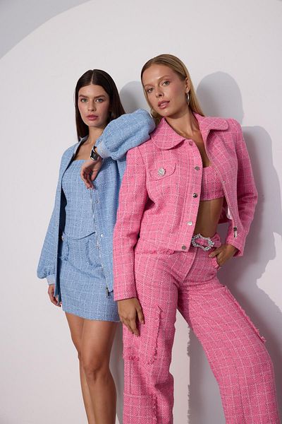 NOK İSTANBUL Pink Tweed Royale Blazer Jacket - Glitter Detailed