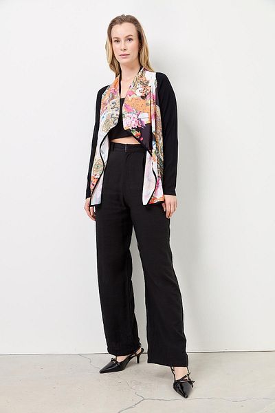 Two Mail Printed Casual Cardigan BLACK