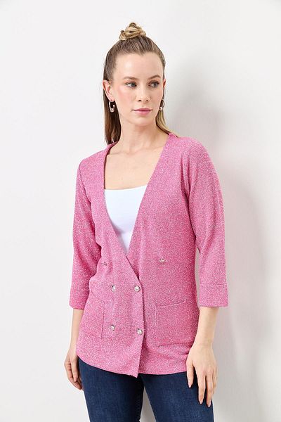 Two Mail Brass Cardigan with Pockets Pink-Silver