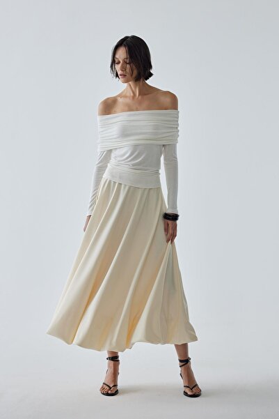 Suud Collection Krémová saténová balonová sukně