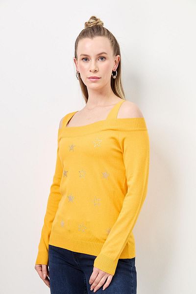 Two Mail Stone Detailed Knitwear YELLOW