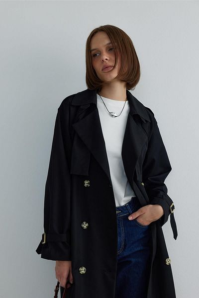 Suud Collection Μαύρη μακριά βαμβακερή καμπαρντίνα