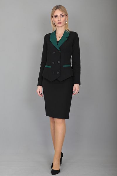 ÖNDER ÖZSOY Emerald Colored Garnished Jacket and Vase Skirt Set with Back Slit