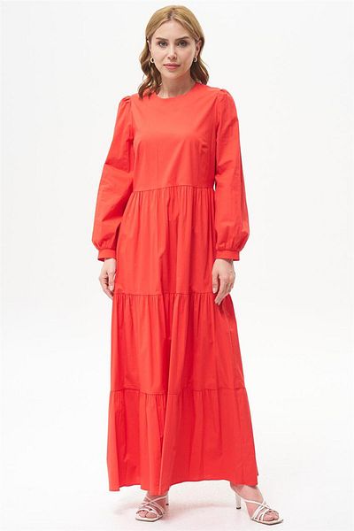 Famelin Coral Ruffle Gathered Dress