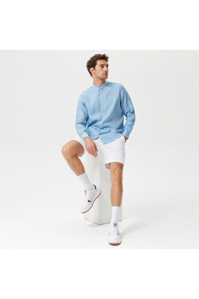 Nautica Erkek Mavi Classic Fit Uzun Kollu Keten Gömlek