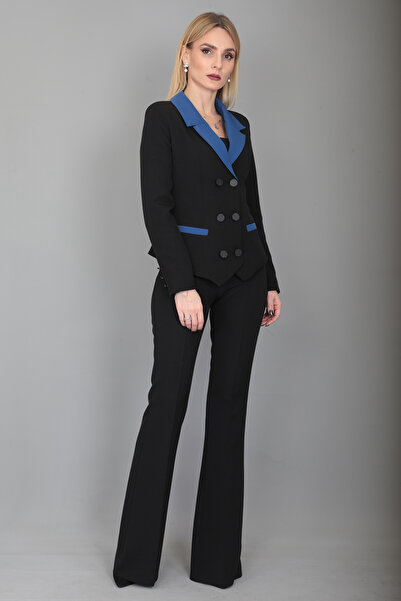 ÖNDER ÖZSOY Garnili Ceket & İspanyol Paça Pantolon Takım-İndigo