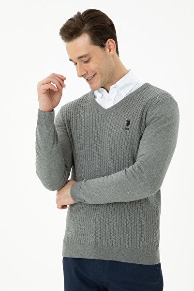 U.S. Polo Assn. Men's Gray Melange Basic Sweater 50268937 -Vr086