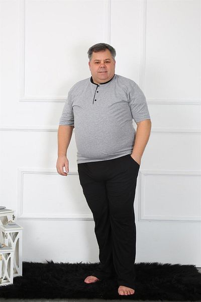 Akbeniz Ανδρικό Σετ Πυτζάμα από βαμβακερό χτενισμένο γκρι μεγάλο μέγεθος 65010