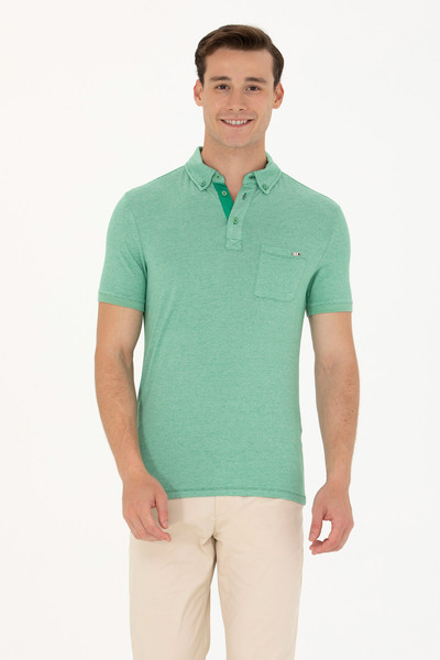 U.S. Polo Assn. تي شيرت رجالي باللون الأخضر بياقة بولو 50263427 -VR054