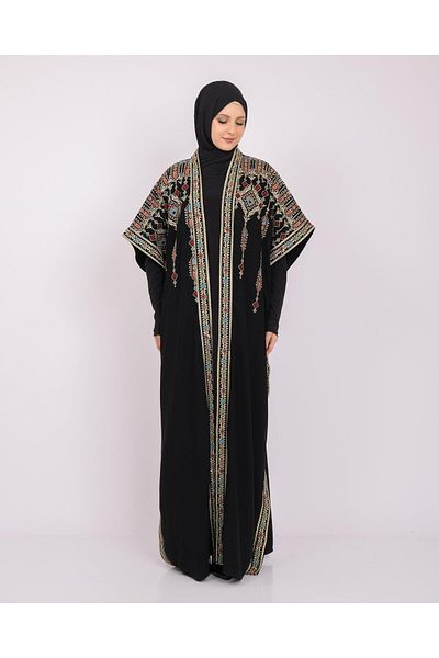 Zaytoon Oversize Παραδοσιακό Χοντρό Κεντημένο Γυναικείο Abaya - Φαρδύ μανίκι Freesize C100036