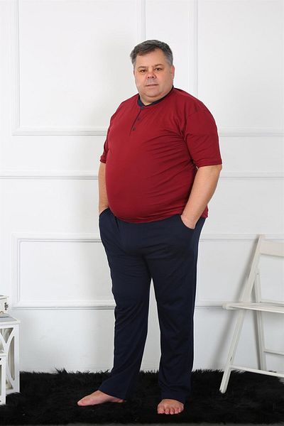 Akbeniz Set pijama bărbați de mărime mare din bumbac pieptănat burgundă 65010