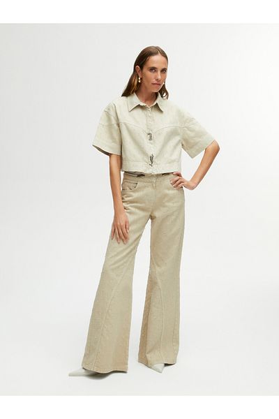Nocturne Wide Leg Trousers with Zipper Detail on the Waist