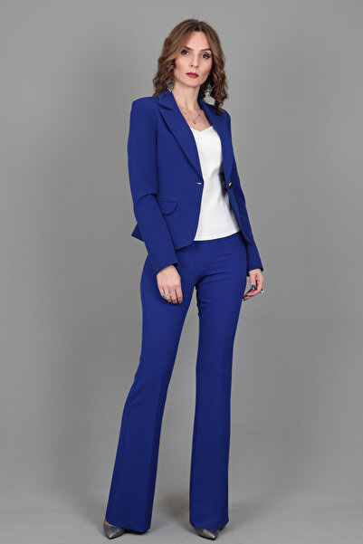 ÖNDER ÖZSOY Yakalı Tek Düğmeli Ceket & İspanyol Paça Pantolon Takım-Saks