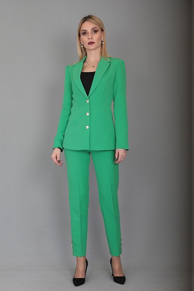 ÖNDER ÖZSOY Midi Length Drape Sleeve Jacket & Buttoned Trousers Set-a.green
