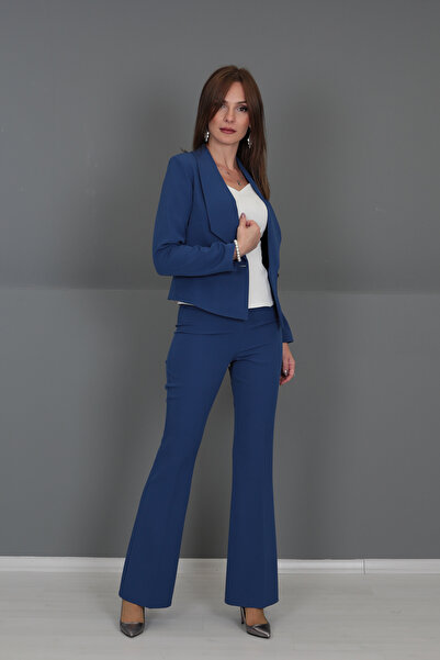 ÖNDER ÖZSOY Mini Ceket & İspanyol Paça Pantolon Takım-İndigo