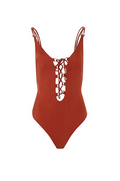 Nocturne Patterned Swimsuit with Lacing Detail