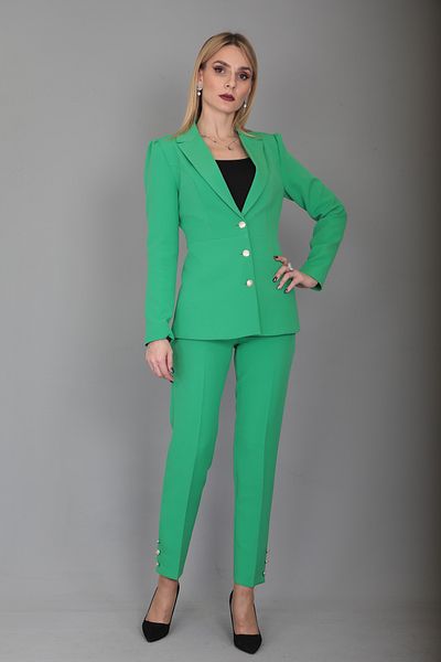 ÖNDER ÖZSOY Midi Length Drape Sleeve Jacket & Buttoned Trousers Set-a.green