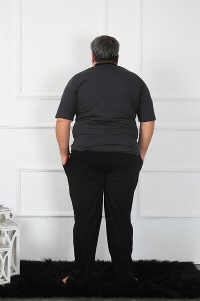 Akbeniz Ανδρική χτενισμένη βαμβακερή ανθρακί κοστούμι πιτζάμες Plus Size 65010