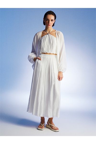 Nocturne Gather Detailed Crop Top
