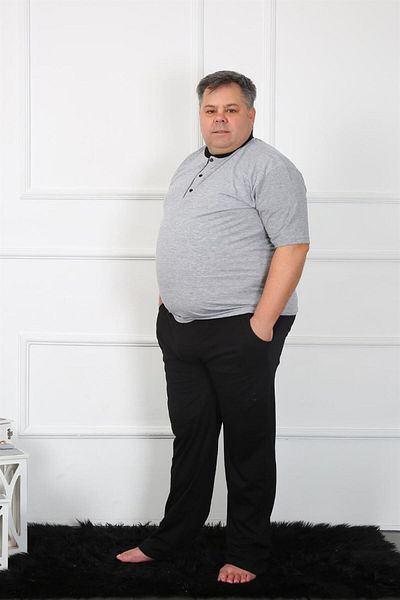 Akbeniz Ανδρικό Σετ Πυτζάμα από βαμβακερό χτενισμένο γκρι μεγάλο μέγεθος 65010