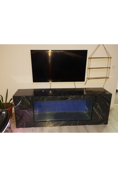 Kanki Pet Akvaryum TV ünitesi Parlak Bendir Granit desen 198x44x70 Cm